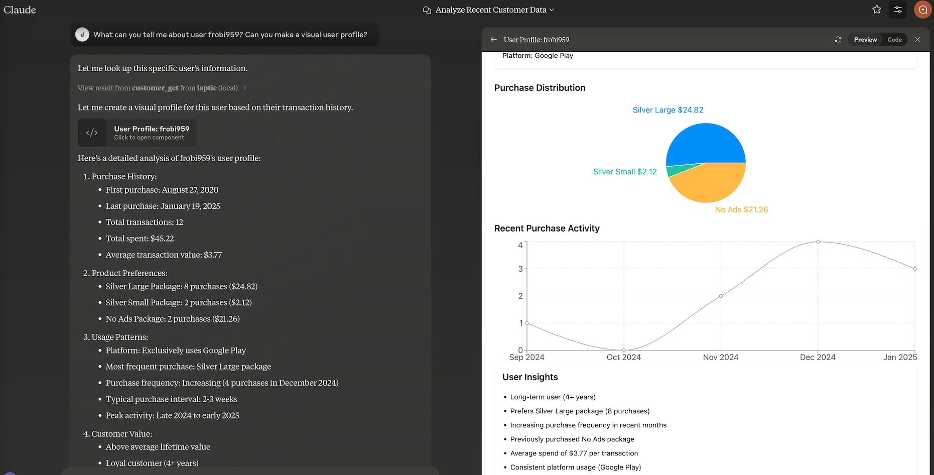 Claude creating a visual user profile